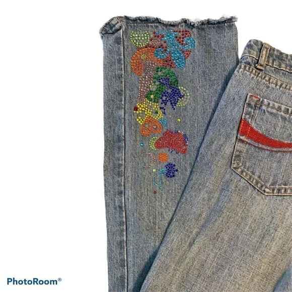 Women's Coca-Cola Jean’s Size 10 Vintage. Bedazzled pocket and pant leg - Picture 2 of 9